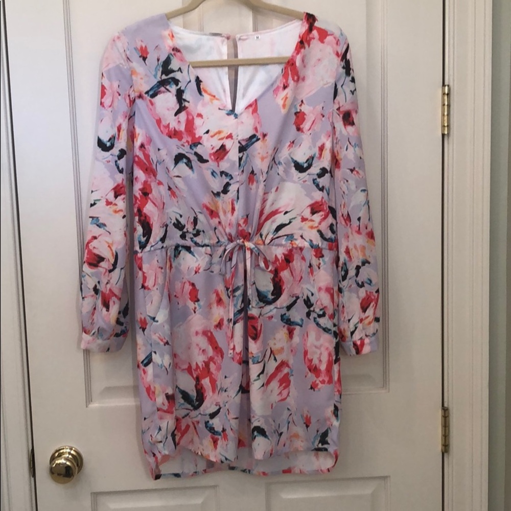Long Sleeve Floral Tie Waist Dress